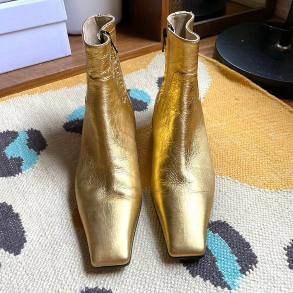 NWOB Khaite THE MARFA ANKLE BOOT in Gold Metallic Leather EU 37 US 7